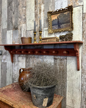 Load image into Gallery viewer, primitive shaker style antique country painted wooden peg rack shelf