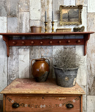 Load image into Gallery viewer, primitive shaker style antique country painted wooden peg rack shelf