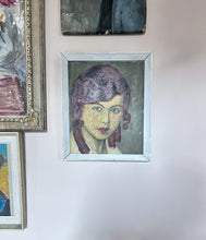 Load image into Gallery viewer, Vintage early 20th Century red haired girl with ringlets  oil painting portrait on board