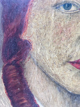 Load image into Gallery viewer, Vintage early 20th Century red haired girl with ringlets  oil painting portrait on board