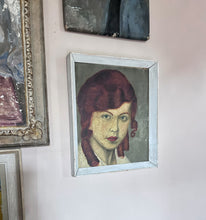 Load image into Gallery viewer, Vintage early 20th Century red haired girl with ringlets  oil painting portrait on board