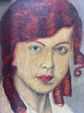 Load image into Gallery viewer, Vintage early 20th Century red haired girl with ringlets  oil painting portrait on board