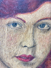 Load image into Gallery viewer, Vintage early 20th Century red haired girl with ringlets  oil painting portrait on board