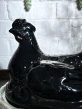 Load image into Gallery viewer, Antique Victorian staffordshire pottery Jackfield black hen tureen on white nest