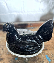 Load image into Gallery viewer, Antique Victorian staffordshire pottery Jackfield black hen tureen on white nest