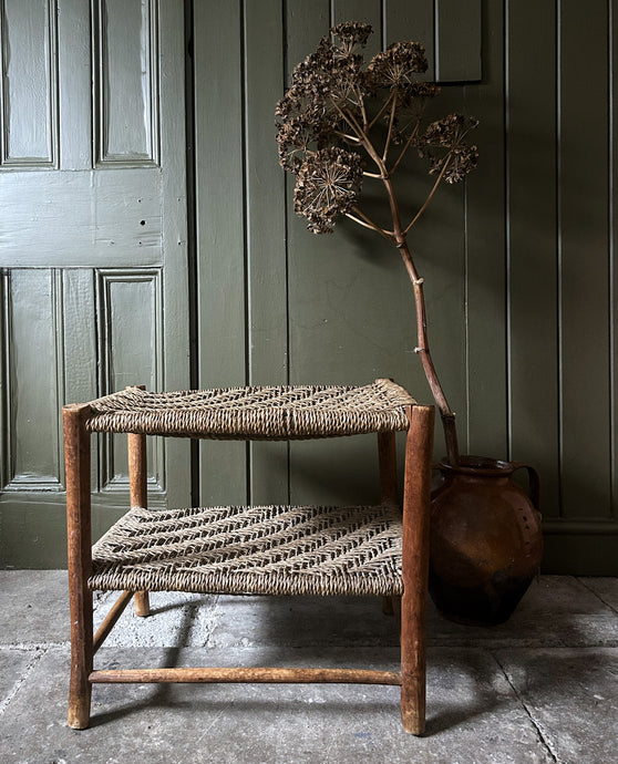 vintage Coppiced wood & woven string 2 tier bench seat
