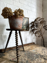 Load image into Gallery viewer, Antique spiral three legged tripod wooden gypsy stool