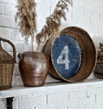 Load image into Gallery viewer, Vintage Industrial Agricultural wooden and metal grain sifter sieve stencilled decorative