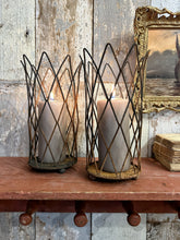 Load image into Gallery viewer, Vintage wire work trellis candle holder on ball feet