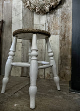 Load image into Gallery viewer, A wooden and white painted vintage country style kitchen stool