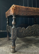 Load image into Gallery viewer, Vintage Decorative wooden carved aged distressed leather stool