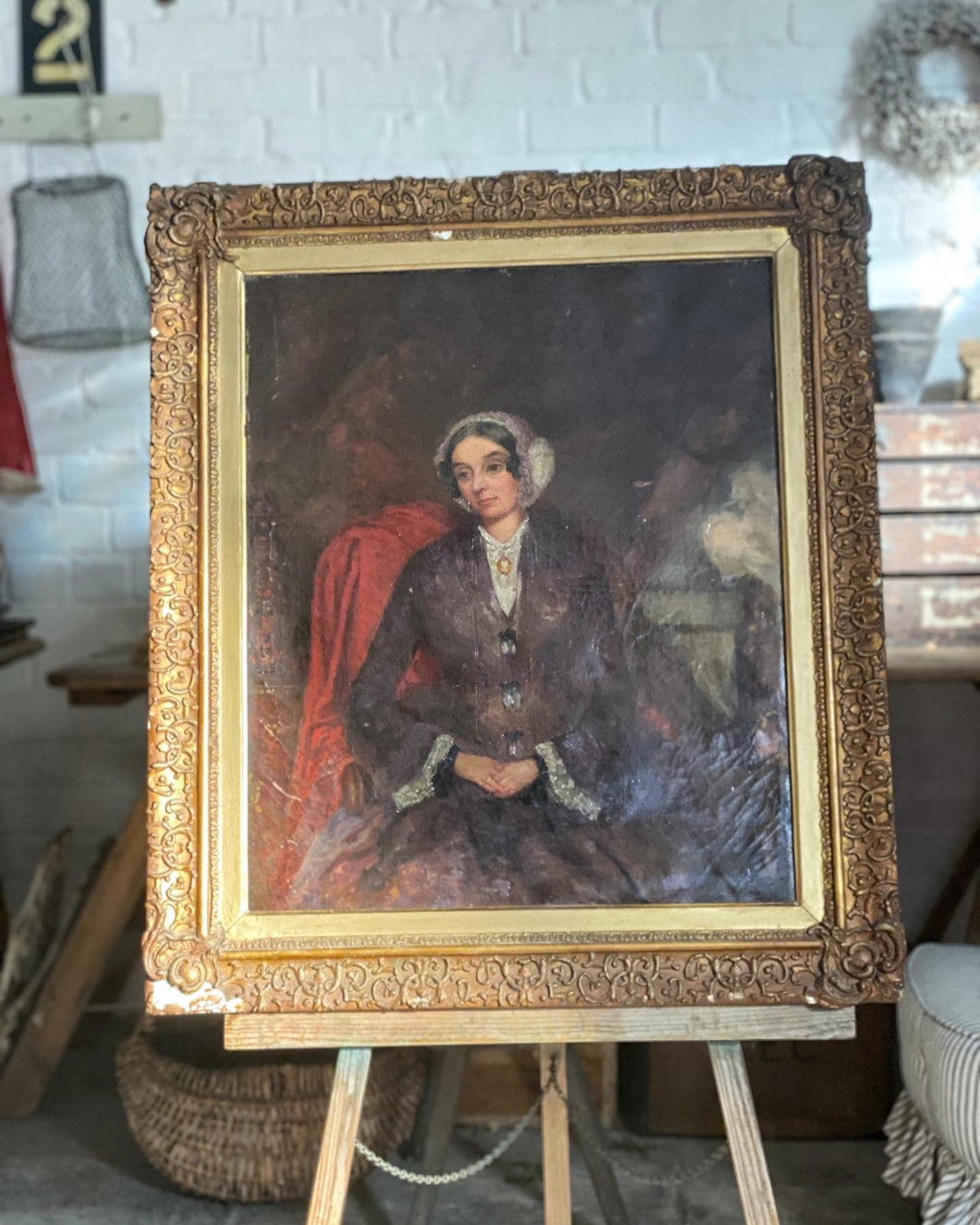 This beautiful antique portrait  of a lady oil painting on stretched canvas and framed in it's original antique gilt plaster frame, was recently bought from a country auction 