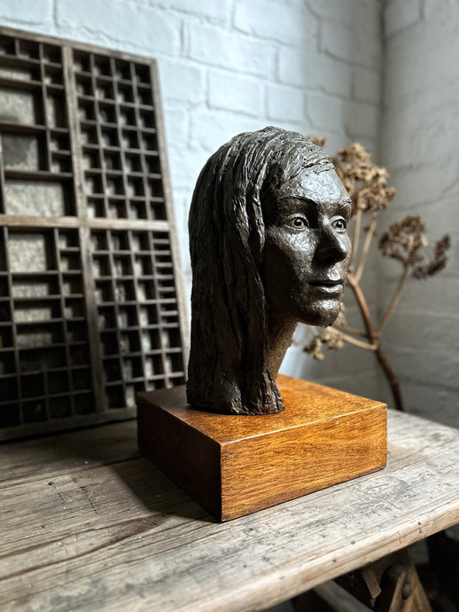 A beautiful art school artists mid century plaster sculpture bust on wooden plinth