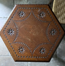 Load image into Gallery viewer, An antique arts &amp; crafts Liberty style occasional table with tripod ebonised legs    