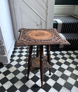 Antique Anglo Indian Padouk carved decorative wooden side table