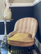 Load image into Gallery viewer, Antique French Napoleon III Tub Chair deconstructed ticking stripe fabric
