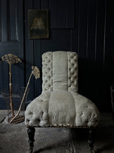 Load image into Gallery viewer, Antique French Button Back Napoleon III Scroll Top Slipper Chair