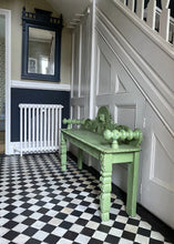 Load image into Gallery viewer, An Antique Victorian Carved Oak Wooden Hall Bench Seat Painted Green
