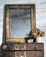 Load image into Gallery viewer, Antique vintage gilt gold wood plaster gesso mirror foxed distressed glass plate