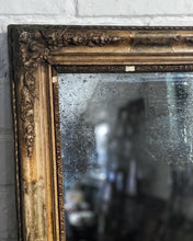 Load image into Gallery viewer, Antique vintage gilt gold wood plaster gesso mirror foxed distressed