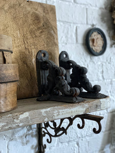 Antique Victorian wrought iron shelf brackets black