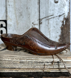 Antique, hand carved, Dutch style, wooden treen shoe