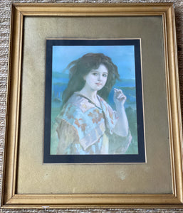 Vintage Antique portrait print lady woman gilt frame