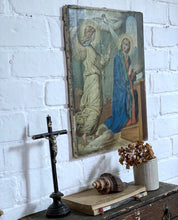 Load image into Gallery viewer, A religious antique oil painting on canvas with angel &amp; dove