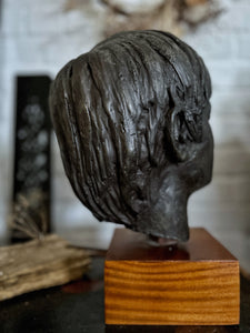 Vintage Mid century Art School Studio plaster bust sculpture head boy on wooden plinth