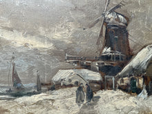 Load image into Gallery viewer, Vintage French Landscape Oil Painting on wood Dutch Style Windmill