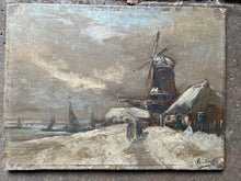 Load image into Gallery viewer, Vintage French Landscape Oil Painting on wood Dutch Style Windmill