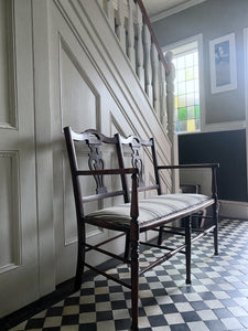 An Elegant Edwardian Antique turned leg Hall Bench Brough bros London Road Liverpool Makers mark