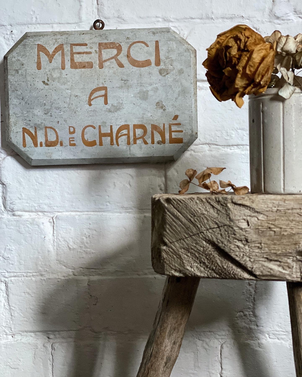 A French wooden original Vintage hand painted church sign