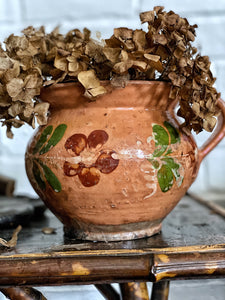Vintage terracotta Hand Painted Floral Hungarian Folk Art Pottery Jug