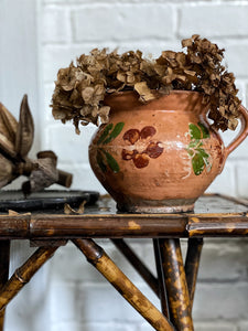 Vintage terracotta Hand Painted Floral Hungarian Folk Art Pottery Jug