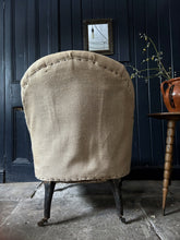 Load image into Gallery viewer, A French Antique Napoleon III slipper back hessian covered arm chair