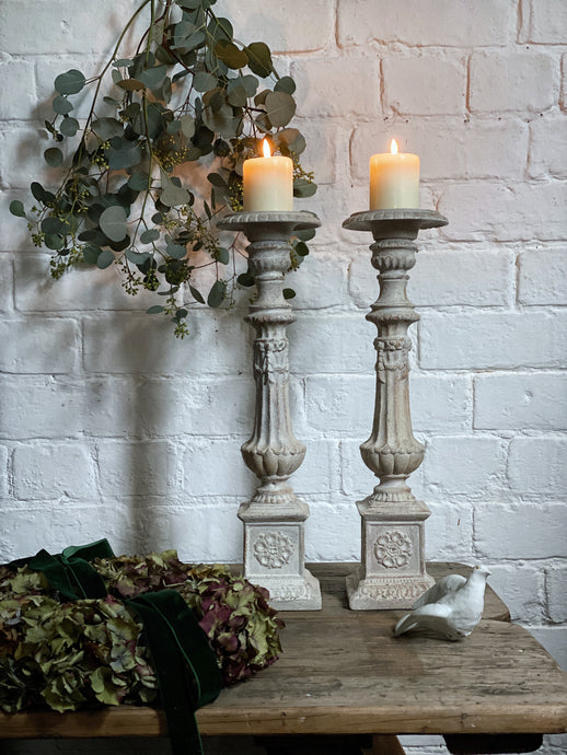 French cast iron antique decorative pricket candle sticks pair