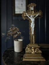 Load image into Gallery viewer, Antique French religious church altar cross crucifix with porcelain bisque figure