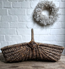 Load image into Gallery viewer, A French Vintage Wicker hand crafted foragers market basket with bent wood handle