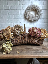 Load image into Gallery viewer, A French Vintage Wicker hand crafted foragers market basket with bent wood handle