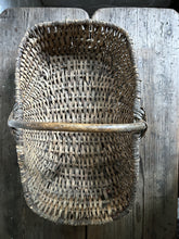 Load image into Gallery viewer, A French Vintage Wicker hand crafted foragers market basket with bent wood handle
