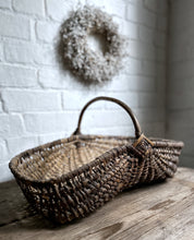 Load image into Gallery viewer, A French Vintage Wicker hand crafted foragers market basket with bent wood handle