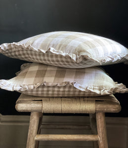 Gingham checked cushions with a frilled edge