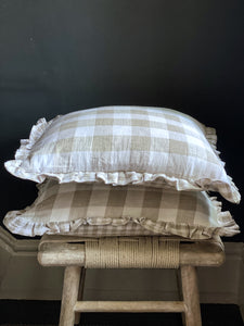 Gingham checked cushions with a frilled edge