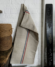 Load image into Gallery viewer, Vintage Hungarian Linen Grain Sack with Red &amp; Blue Stripe