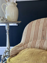 Load image into Gallery viewer, Antique French Napoleon III Tub chair deconstructed ticking stripe fabric