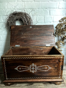 A Decorative antique mother of pearl inlaid Indian wedding chest storage box