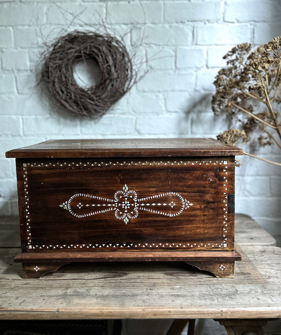 A Decorative antique mother of pearl inlaid Indian wedding chest storage box