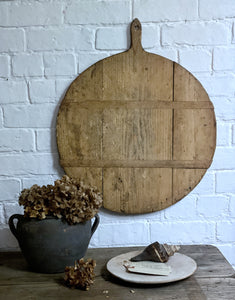 Large circular round Antique wooden vintage rustic chopping, serving, bread board