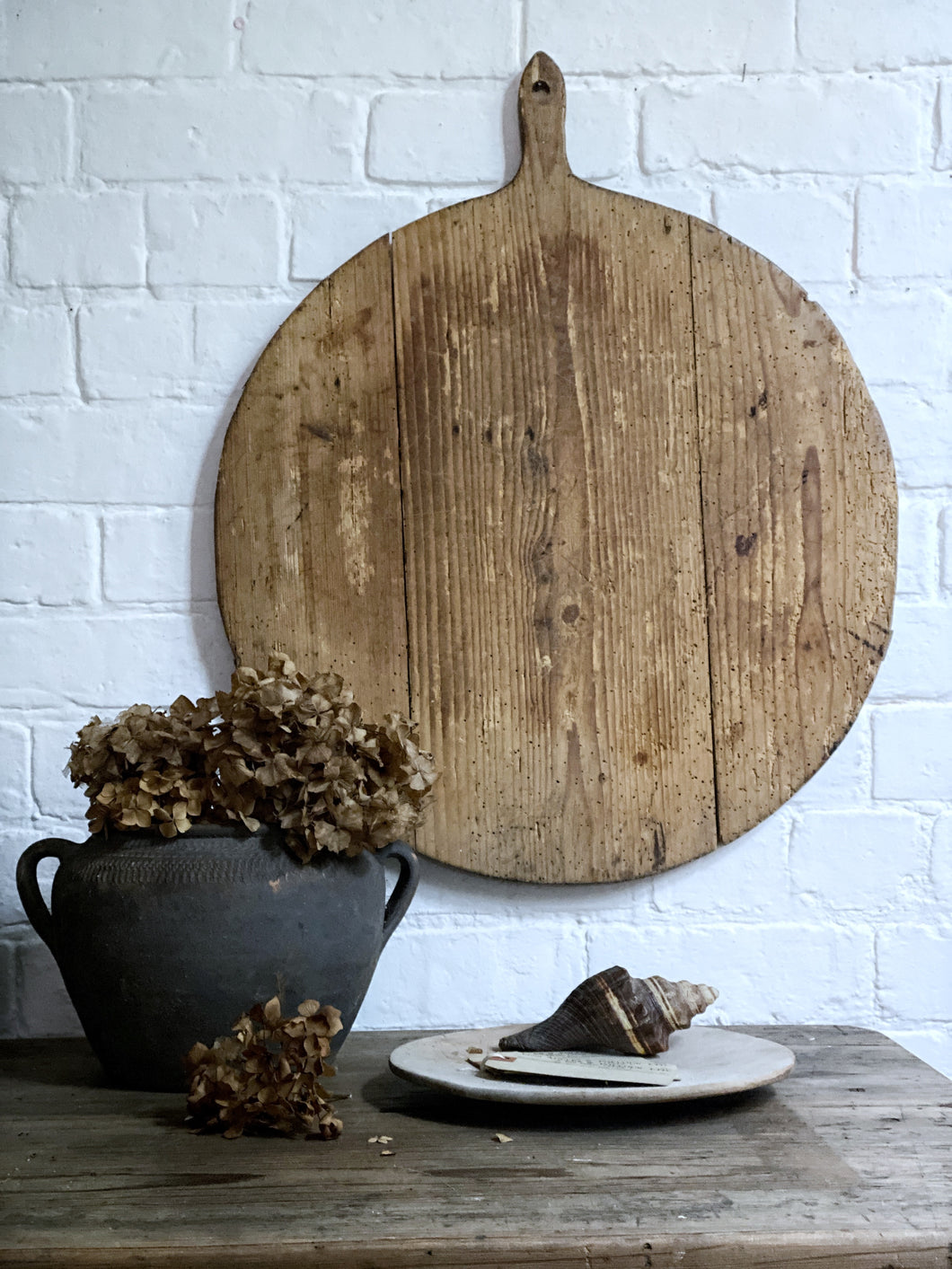 Large circular round Antique wooden vintage rustic chopping, serving, bread board